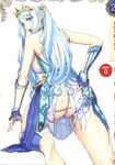  1girl absurdres ass ass_grab back blue_eyes blue_hair breasts earrings highres jewelry large_breasts long_hair looking_back open_mouth pointy_ears princess queen&#039;s_blade queen&#039;s_blade_grimoire queen's_blade queen's_blade_grimoire solo teeth tina_(queen&#039;s_blade) tina_(queen's_blade) tongue wet 