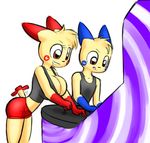  anthro big_breasts breasts brother_and_sister cleavage clothed clothing female glint huge_breasts male mammal milkjunkie minun mouse nintendo norithics plusle pok&#233;mon pok&eacute;mon rodent sibling smile spark video_games 