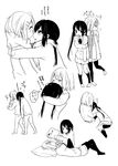  black_hair blush casual greyscale hair_ornament hairclip hand_on_head hirasawa_yui holding_arm hug k-on! lap_pillow leaning_on_person long_hair lying meno monochrome multiple_girls nakano_azusa partially_translated reading school_uniform shadow sketch translation_request twintails yuri 