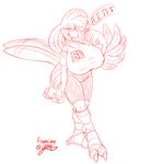  badgerben big_breasts breasts clothed clothing feathers female francine francine_(badgerben) looking_at_viewer microphone music nipples original_content red_and_white shirt shorts sketch solo thighs wide_hips wings 