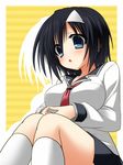  black_hair blood_lad blue_eyes blush long_hair necktie open_mouth pleated_skirt rionoil school_uniform serafuku sitting skirt socks solo triangular_headpiece yanagi_fuyumi 