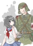  bad_id bad_pixiv_id black_eyes blood blood_on_face child commentary_request imperial_japanese_army military military_uniform mogu_(up.) original school_uniform serafuku soldier uniform world_war_ii 