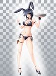  ;) animal_ears armband banemumu bangs bikini black_bikini black_hair blush breasts bunny_ears bunny_girl checkered checkered_background cleavage collar covered_nipples fake_animal_ears full_body groin hair_between_eyes hairband high_heels hips holding looking_at_viewer lowleg lowleg_bikini medium_breasts navel one_eye_closed original outline playboy_bunny_swimsuit pouch red_eyes shoes short_hair side-tie_bikini sideboob slender_waist smile solo standing string_bikini swimsuit thigh_strap tray underboob wrist_cuffs 