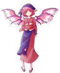  alphes_(style) animal_ears arms_behind_back brown_eyes dairi full_body hat highres japanese_clothes looking_at_viewer mystia_lorelei okamisty parody pink_hair short_hair smile solo style_parody touhou transparent_background wings 