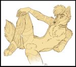  balls bell canine claws collar looking_at_viewer luthiennightwolf lying male mammal nipples nude pose sheath smile solo spread_legs spreading wolf 