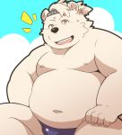  2018 96tning anthro belly black_nose clothing fur humanoid_hands male mammal moobs navel nipples overweight overweight_male polar_bear simple_background sitting solo underwear ursine white_fur 