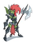  axe big_breasts breasts cleavage female goblin hair lordstevie navel red_hair solo weapon 