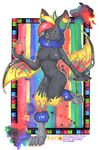  bat black_fur breasts colorful female fruit fur invalid_color kena mammal mango nipples orange_eyes talons tongue wings 