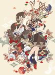  asa_no_ha_(pattern) bad_id bad_pixiv_id bourbone braid brown_eyes brown_hair bug butterfly danganronpa danganronpa_1 floral_print fukawa_touko glasses hands_on_own_chest highres impaled insect kikumon sayagata school_uniform scissors seigaiha serafuku sitting tears twin_braids unmoving_pattern white_legwear 