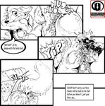  anal anal_penetration anthro barbs black_and_white butt canine comic cum cum_on_butt cum_on_penis dialog dragon english_text gay iceman male mammal monochrome nude penetration penis sex text wolf 