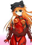  animal_hat blue_eyes cat_hat evangelion:_3.0_you_can_(not)_redo eyepatch hat jacket long_hair looking_at_viewer neon_genesis_evangelion orange_hair plugsuit rebuild_of_evangelion serizawa_katsumi shikinami_asuka_langley solo souryuu_asuka_langley track_jacket 