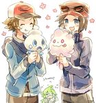  3boys baseball_cap blue_eyes callum_(pokemon) calme_(pokemon) cotton_candy crying eating food green_hair hat ice_cream multiple_boys n_(pokemon) pink_eyes pokemon pokemon_(game) pokemon_bw pokemon_xy simple_background sunglasses swirlix tongue touya_(pokemon) vanillite white_background 