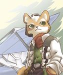  artist_request fox_mccloud furry green_eyes headset lowres male_focus scarf solo star_fox tail 