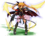  adapted_costume alternate_weapon bardiche blonde_hair boots cape chain claws fate_testarossa long_hair lyrical_nanoha mahou_shoujo_lyrical_nanoha solo sword thighhighs weapon 