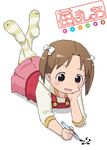  brown_hair child feet ichigo_mashimaro kazunari kneehighs matsuoka_miu oekaki pen short_hair socks solo striped twintails 