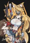 2025 absurd_res anthro bad_trigger_discipline belt_buckle big_breasts black_clothing black_gloves black_handwear blonde_hair bottomwear breasts brown_body brown_fur buckle cleavage clothed clothing dual_wielding english_text felid feline female fingerless_gloves fur gloves gun hair handgun handwear hi_res holding_gun holding_handgun holding_object holding_ranged_weapon holding_revolver holding_weapon jamoart long_hair looking_at_viewer mammal mask mihoyo multicolored_body multicolored_fur pulchra_fellini ranged_weapon revolver shorts solo tail tan_body tan_fur text thiren two_tone_body two_tone_fur weapon wearing_mask zenless_zone_zero