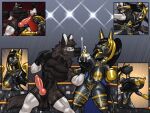 4:3 absurd_res anthro anubian_jackal ball_punching big_breasts bodily_fluids boxing boxing_gloves breast_punch breasts canid canine canis clothing cock_and_ball_torture duo fan_character female fighting_ring genital_fluids genital_torture genitals handwear hexecat hi_res jackal knot leaking_precum makeup male male/female mammal milk mouthguard muscular nude open_mouth precum punch pussy sport tail tattoo vaginal_fluids