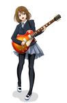  brown_hair guitar hirasawa_yui instrument k-on! legs osuzu_akiomi pantyhose school_uniform shoes short_hair solo uwabaki 