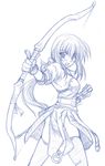  archer_(ragnarok_online) blue bow bow_(weapon) breastplate gloves monochrome ragnarok_online solo weapon yonekura_kihiro 