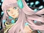  aqua_eyes glowing headphones lipstick long_hair makeup megurine_luka noja pink_hair solo vocaloid 