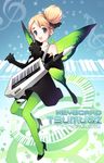  bad_id bad_pixiv_id blonde_hair blue_eyes butterfly_wings don't_say_&quot;lazy&quot; dress earrings elbow_gloves eyebrows fairy gloves green_legwear green_wings hair_bun highres instrument jewelry k-on! keytar kotobuki_tsumugi legs nardack pantyhose solo wings 