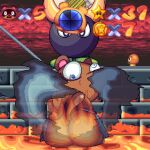 1:1 animal_crossing anyplant088 bully_(mario) butt butt_on_fire canid canine duo fifybear fire humanoid lava male male/male mammal nintendo raccoon_dog tanuki tom_nook_(animal_crossing)