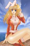  animal_ears artist_request blonde_hair blue_eyes bunny_ears dress garters high_priest ragnarok_online solo 