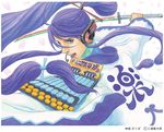  blue_eyes kamui_gakupo long_hair male_focus miura_kentarou official_art purple_hair simple_background solo sword vocaloid weapon 