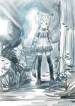  animal_ears bad_id bad_pixiv_id branch_(blackrabbits) child circlet final_fantasy final_fantasy_xi mithra monochrome petite solo tail thighhighs 