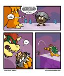 2024 3_panel_comic 3_toes 4_fingers answering anthro armband armless armor artist_name awkwardzombie black_armband black_bracelet black_collar black_eyebrows blue_clothing blue_robe blue_sky bowser bracelet brown_body brown_feet brown_skin claws clothed clothed_anthro clothed_male clothing collar colored comic cooking_pot dated dialogue digital_media_(artwork) english_text eyebrows featureless_feet feet feral finger_claws fingers furrowed_brow furrowed_eyebrows goomba green_head green_shell group hair headgear helmet holding_another hooded_robe horn jewelry katie_tiedrich king koopa lagomorph larger_anthro larger_male long_ears looking_at_another male mammal mario_bros mario_plus_rabbids_sparks_of_hope motion_lines multicolored_body multicolored_scales name_drop name_in_dialogue nintendo no_pupils noseless open_mouth outside pot_on_head rabbid raving_rabbids rayman_(series) red_eyebrows red_hair robe royalty scales scalie shaded sharp_teeth shell short_hair short_horn size_difference sky small_horn smaller_feral smaller_male speech_bubble spiked_armband spiked_bracelet spiked_collar spiked_shell spiked_tail spikes spikes_(anatomy) standing stooge_(mario_plus_rabbids) tail talking_to_another teeth text throwing_character toe_claws toes ubisoft url yellow_body yellow_claws yellow_eyes yellow_horn yellow_scales yellow_tail