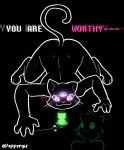 2025 3_eyes 4_fingers anthro ass_up bedroom_eyes bent_over black_background black_body black_fur blush butt cat_god_(everhood) colored_line_art crawling curled_tail deity detailed dialogue digital_media_(artwork) digitigrade duo english_text everhood_2 felid feline female fingers front_view fur glowing glowing_body glowing_eyes green_body green_hair hair hand_on_floor heart_symbol humanoid larger_female light_being_(everhood_2) looking_at_another looking_up macro male male/female mammal melee_weapon multi_eye multicolored_eyes narrowed_eyes nude owo paws peppergiz polearm pounce_pose raised_tail seductive signature simple_background sitting size_difference smaller_male smile spear spiky_hair tail text weapon whiskers white_line_art
