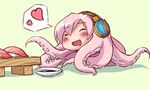  food headphones heart maru_(sara_duke) megurine_luka nigirizushi no_humans octopus pink_hair saliva soy_sauce sushi sushi_geta takoluka vocaloid 