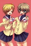  bad_id bad_pixiv_id blonde_hair brown_eyes brown_hair clannad closed_eyes genderswap genderswap_(mtf) hiiragi_kappei hikarizaka_private_high_school_uniform masayu multiple_girls school_uniform short_hair side_ponytail sunohara_youko 