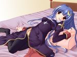  artist_request bed blue_hair lying on_back priest priest_(ragnarok_online) ragnarok_online solo thighhighs 