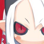  black_sclera close-up demon harada_takehito horns phantom_kingdom pointy_ears pram red_eyes solo white_hair 