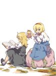  alice_margatroid blonde_hair blue_hair book boots capelet doll fairy_wings hairband holding holding_book kirisame_marisa kuzumiya_yuyu long_hair long_sleeves multiple_girls puffy_sleeves reading sash shanghai_doll short_hair sitting skirt skirt_set smile socks touhou wings 