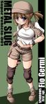  belt blue_eyes blush breasts brown_hair fio_germi glasses hat jacket knee_pads medium_breasts metal_slug midriff navel ponytail shoes short_shorts shorts snk solo tonpuu wristband 