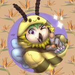 1:1 3_toes absurd_res anthro arthropod avian bee bird bird_of_paradise_(flower) canid canine clothing feet flower fox glowing hi_res hybrid hymenopteran insect kigurumi male mammal naoto one_eye_closed onesie owl plant solo spring toes wink