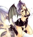  bat_wings boots breasts bridal_gauntlets cleavage demon_girl head_tilt high_heels kawashita_mizuki kneeling latex lilim_kiss medium_breasts midriff outstretched_arm outstretched_hand purple_eyes purple_hair reaching shiny shiny_clothes shoes skirt solo succubus wings zoom_layer 