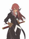  glasses gloves green_eyes long_hair male_focus official_art red_hair richter_abend sheath sheathed solo sword tales_of_(series) tales_of_symphonia tales_of_symphonia_knight_of_ratatosk tan weapon 
