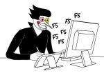 black_hair computer deltarune drawing_tablet electronics eyewear glasses hair hi_res humanoid keyboard long_nose multicolored_eyewear multicolored_glasses quake-1 smile spamton_g._spamton tablet_pen undertale_(series) white_body
