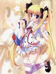  blonde_hair heterochromia highres hoshiful hoshikawa_ruka ikegami_akane school_uniform solo thighhighs twintails 