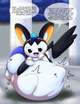 abdominal_bulge absurd_res anthro belly big_belly big_butt blue_clothing blue_underwear bracelet butt clothing crown dialogue duo emolga english_text generation_5_pokemon gold_(metal) gold_bracelet gold_jewelry gurgle_(sound_effect) headgear hi_res jewelry male markings motion_lines nintendo onomatopoeia oral_vore palace pokemon pokemon_(species) royalty rumbling_stomach sound_effects speckled_body tepigfan101 text tribal tribal_markings underwear vore