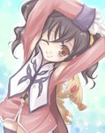  akudama_geku anise_tatlin black_hair brown_eyes doll gloves one_eye_closed smile solo stuffed_toy tales_of_(series) tales_of_the_abyss tokunaga twintails 