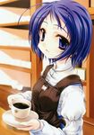  absurdres blue_eyes blue_hair coffee copyright_request highres miyama-zero short_hair solo 