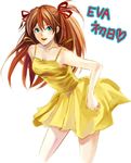  bad_id bad_pixiv_id blue_eyes dress hair_ribbon long_hair neon_genesis_evangelion orange_hair ribbon shoko_makiko skirt solo souryuu_asuka_langley yellow_dress 