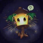  ? blush_stickers chinese_commentary commentary_request leaf light_particles looking_at_viewer no_humans no_mouth plant plant_focus plant_roots plantern_(plants_vs_zombies) plants_vs._zombies purple_background simple_background single_blush_sticker solid_oval_eyes solo spoken_question_mark veghia vignetting yellow_eyes 