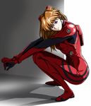  blue_eyes brown_hair hair_ornament hairclip neon_genesis_evangelion plugsuit rebuild_of_evangelion shikinami_asuka_langley smirk solo souryuu_asuka_langley squatting tomizofu 