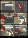 anthro asking_to_wait back_to_back bear black_horn black_stripes blue_eyes bound bound_together brown_body brown_fur brown_hair canid canine canis coalt column comic dialogue door dragon english_text eye_contact eye_scar facial_scar fritzy_(rimentus) fur furaffinity furaffinity_logo furred_dragon furred_scalie green_scar grey_body grey_fur group hair hand_behind_back hi_res holstar_(rimentus) horn jewelry legs_tied looking_at_another male mammal muzzle_(object) muzzled mythological_creature mythological_scalie mythology necklace nude offscreen_character overbite page_number patreon patreon_logo pecs pointy_speech_bubble purple_hair red_body red_fur restraints rimentus rope running_away scalie scar serious sitting sitting_on_ground six_frame_image snow speech_bubble stripes tail teeth_showing text threatening trio url wingless_dragon wolf wraps wrist_wraps