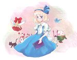  alice_in_wonderland alice_margatroid alice_margatroid_(pc-98) bird blonde_hair blue_eyes blue_hairband book bow card cat fairy_wings hair_bow hairband holding holding_book humpty_dumpty k.k. kk looking_away parody puffy_sleeves shanghai_doll short_hair short_sleeves sitting skirt smile solo suspenders touhou touhou_(pc-98) white_rabbit wings 
